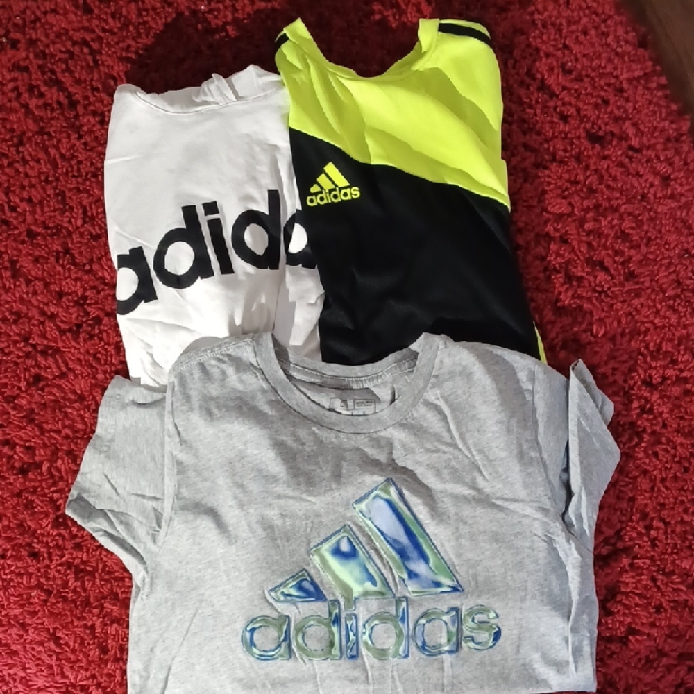 Adidas Kids' Gray, White, and Neon Yellow Tee Trio